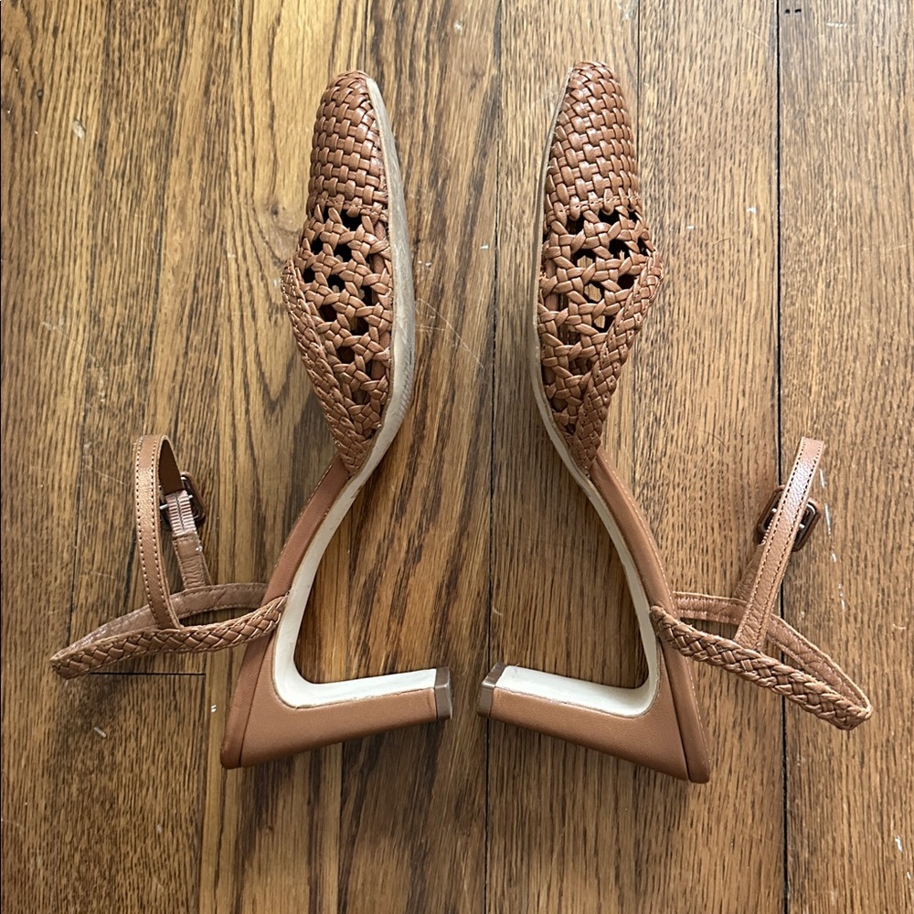 Biden Woven Tan Slingback Heels - Picture 3 of 4